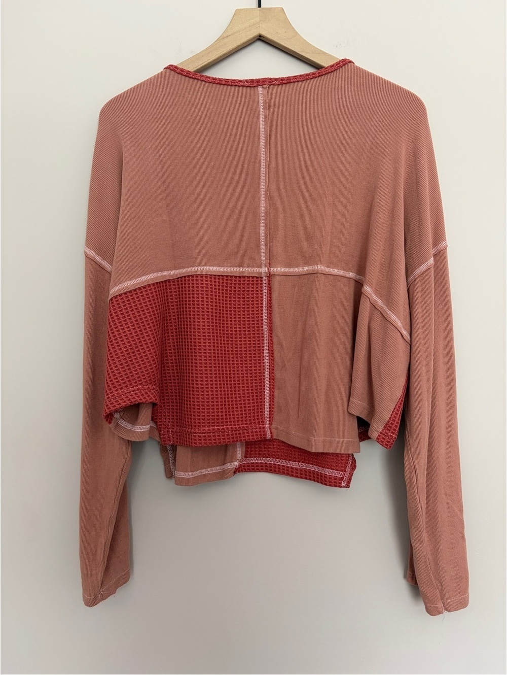 POL Patched Waffle Henley Red/Pink Large - Picture 2 of 5